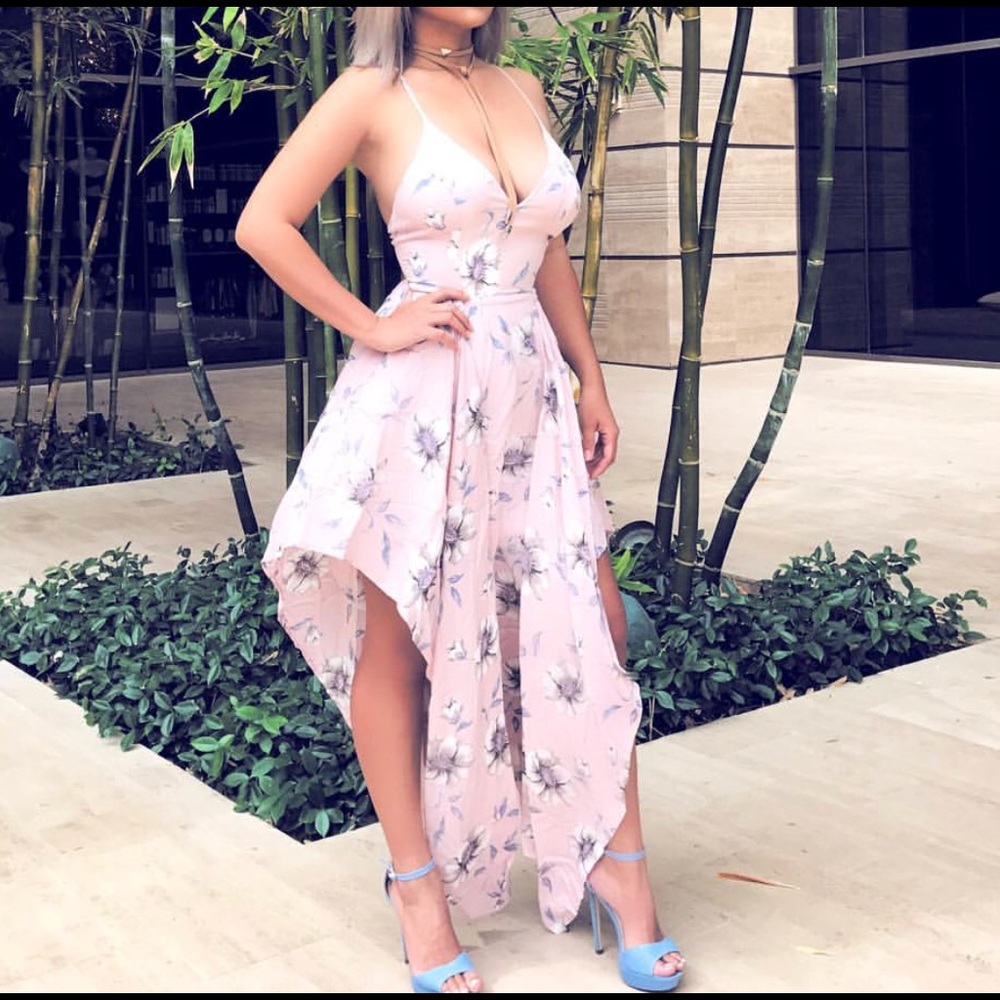 Pink Floral High-Low Dress